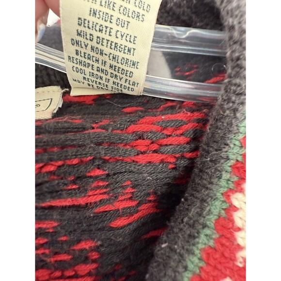 L.L. Bean Women’s Red Black Nordic Fair Isle Sweater Cardigan Cotton Size Medium - Picture 11 of 12